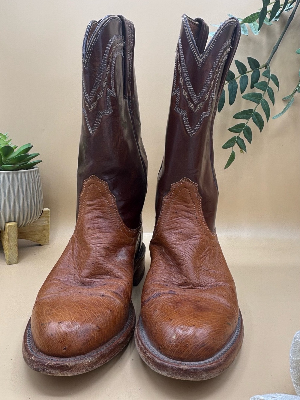 Lucchese CLB Vintage Ostrich Leather Cowboy Boots Women’s Size 5B